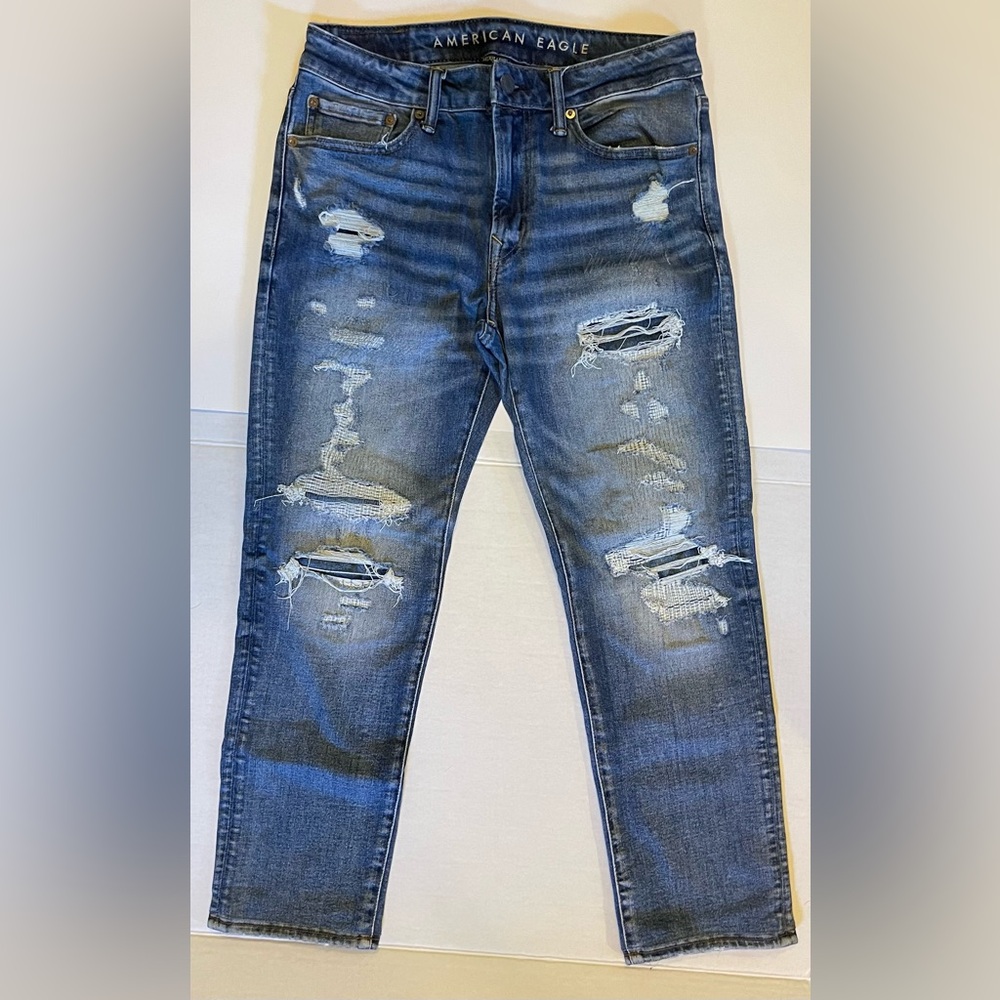 Men's Distressed Blue Jeans